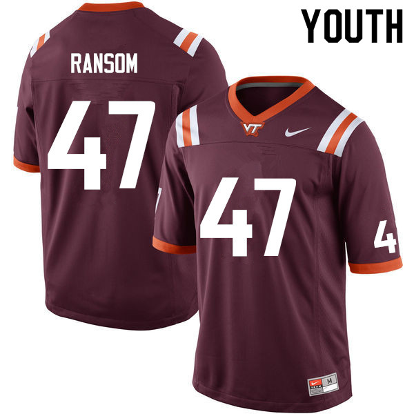 Youth #47 John Ransom Virginia Tech Hokies College Football Jerseys Sale-Maroon